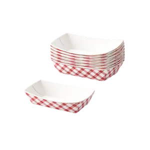 1lbs Red Plaid Boat Trays 1lbs Red Plaid Boat Trays