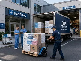 Hospital receiving a delivery of disposable supplies